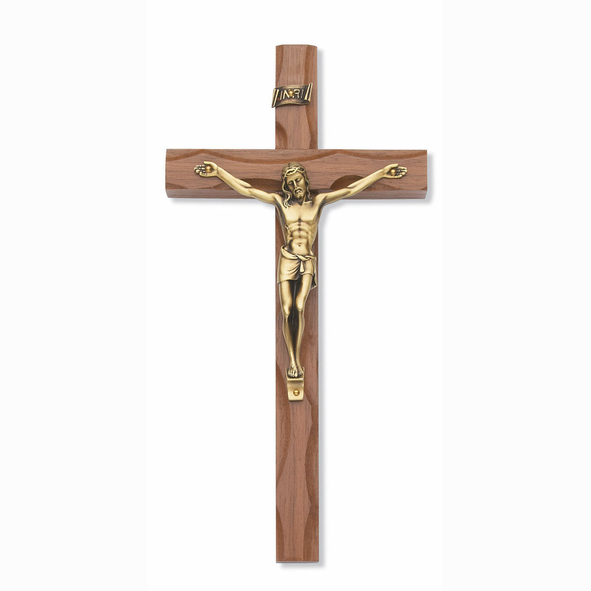 Carved Walnut Wall Crucifix - 10 inches in length