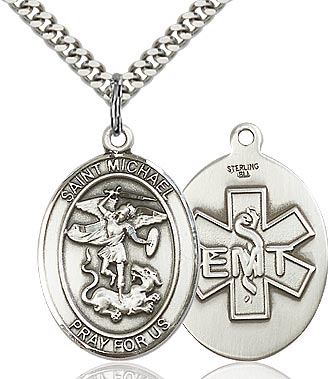 St. Michael the Archangel Large Sterling Silver Medal for EMTs 7076SS10/24S