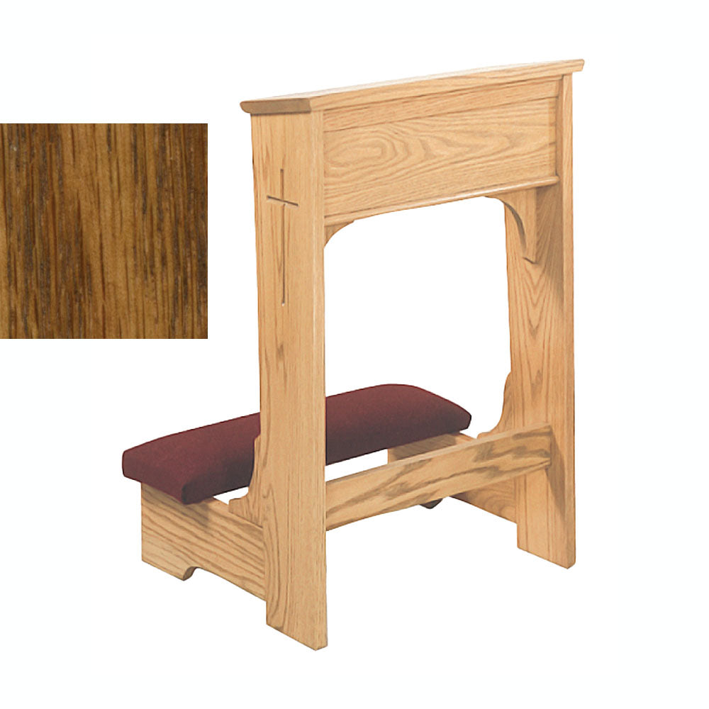 Amber Finish Open Front Kneeler with Engraved Cross W57