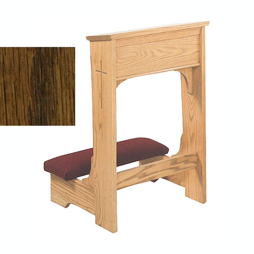 Dark Oak Open Front Kneeler with Engraved Cross W57
