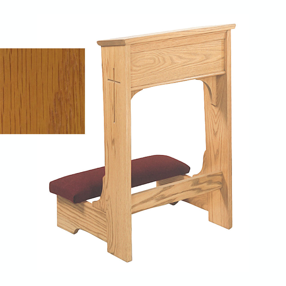 Golden Oak Open Front Kneeler with Engraved Cross W57