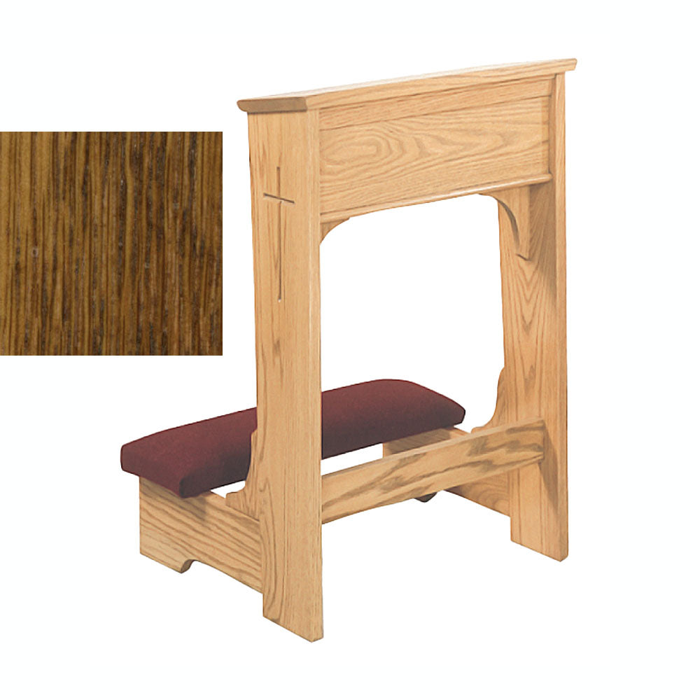Medium Oak Open Front Kneeler with Engraved Cross W57