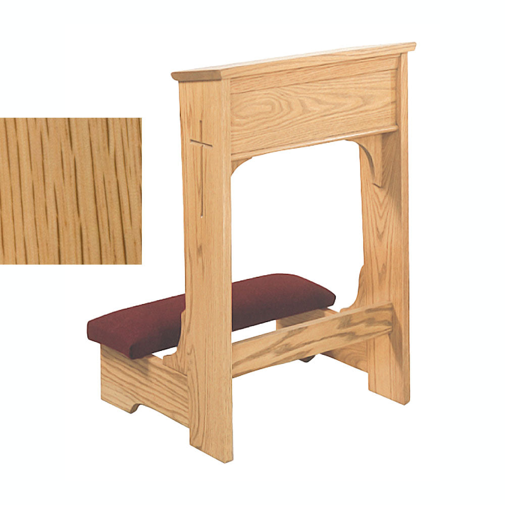 Natural Oak Open Front Kneeler with Engraved Cross W57