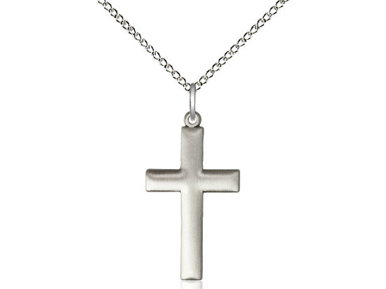 7/8 inch Plain Cross Necklace in Mat Finish Silver 6252SS/18S
