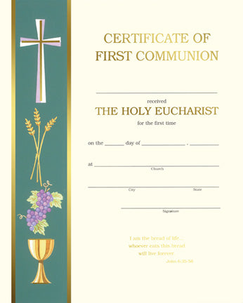 First Communion Certificates with Banner 50ct.