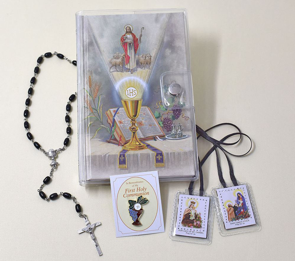 Come My Jesus Mass Book Communion Set with Clear Vinyl Cover & Black Rosary