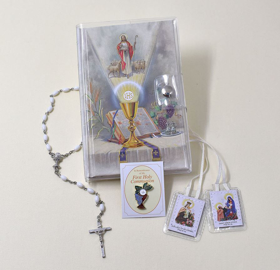 Come My Jesus Mass Book Communion Set with Clear Vinyl Cover & White Rosary