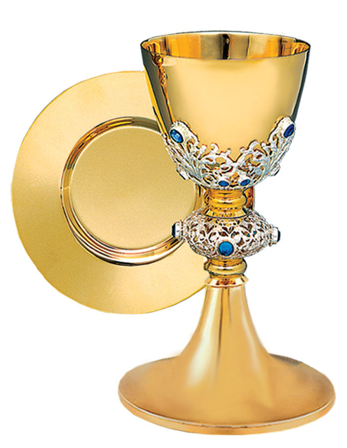 Gold plated Chalice with Marial Blue Stones 10-013B