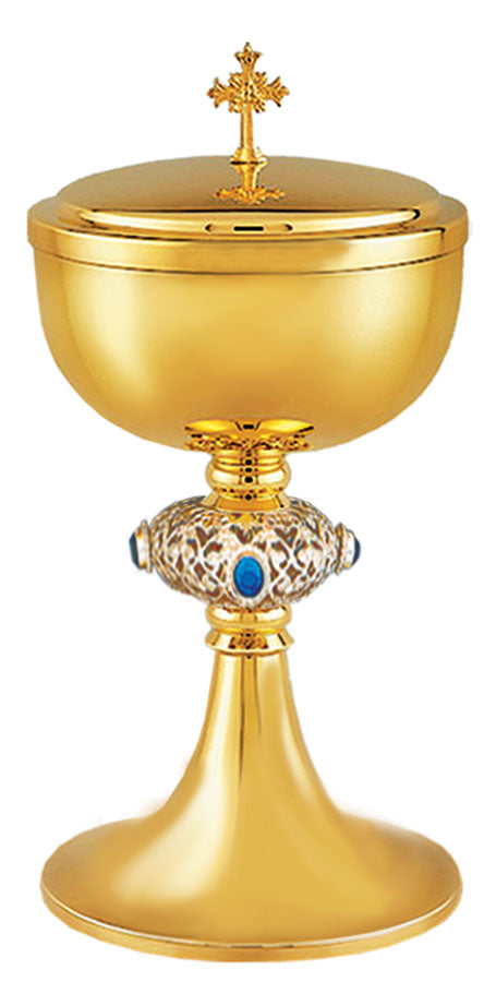 Gold plated Ciborium with Marial Blue Stones 10-256