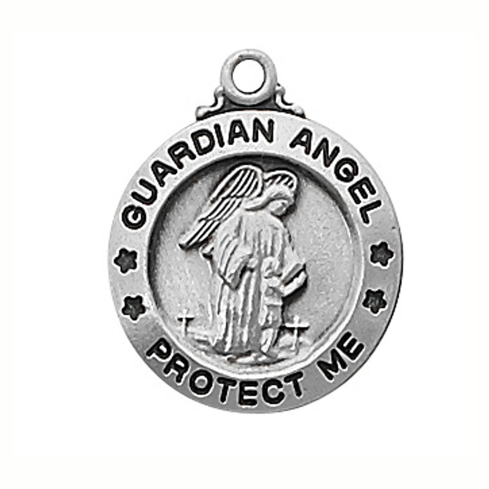 Small Sterling Silver Guardian Angel Pendant Necklace L700GA