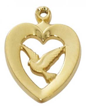 Dove in Heart Necklace in 18kt Gold plate over Sterling Silver J638