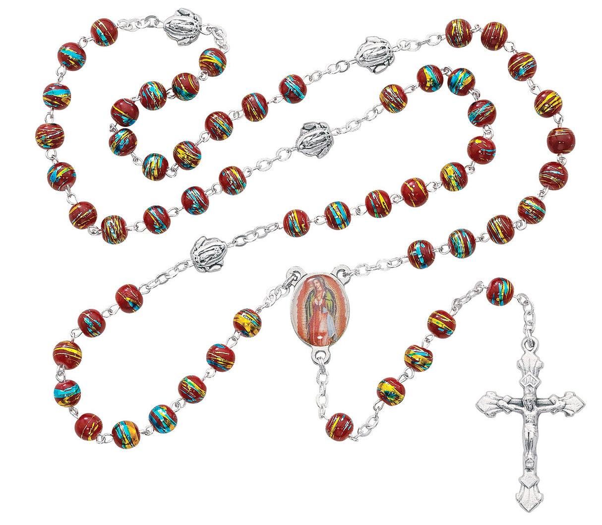 Red Our Lady of Guadalupe Rosary with Photo Center