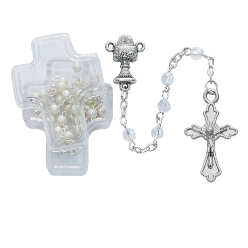 Crystal First Communion Rosary in Cross Box