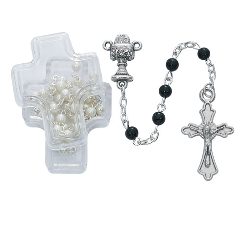 Black First Communion Rosary in Cross Box