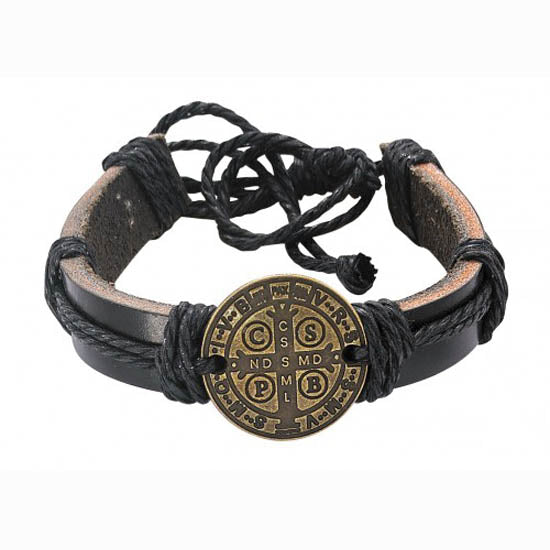 Men's Saint Benedict Rope & Leather Bracelet