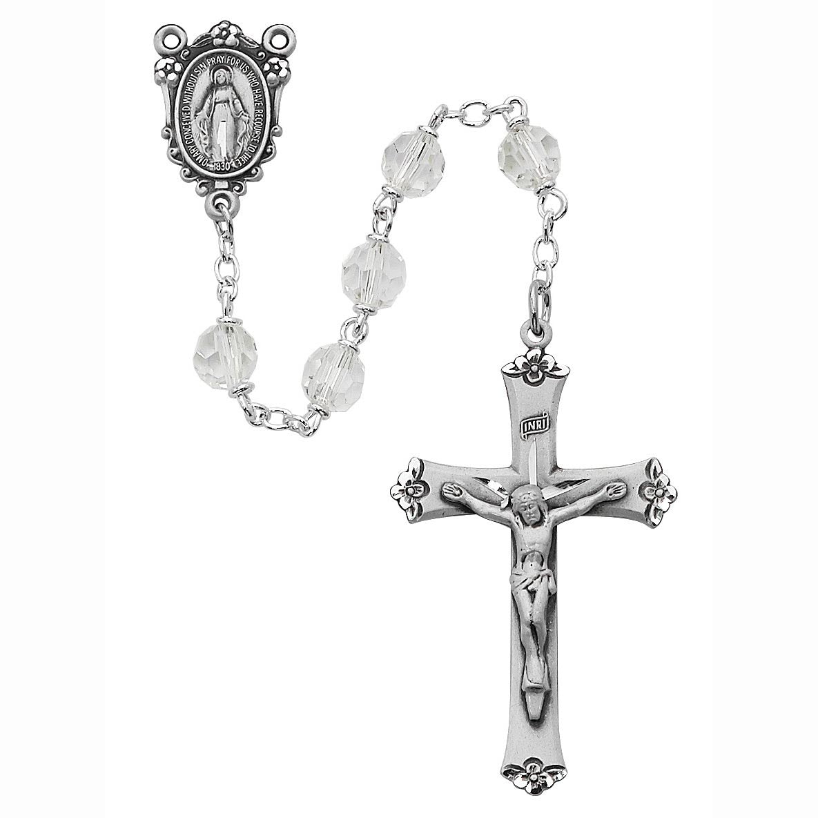 Sterling and TinCut Crystal Rosary R407LF