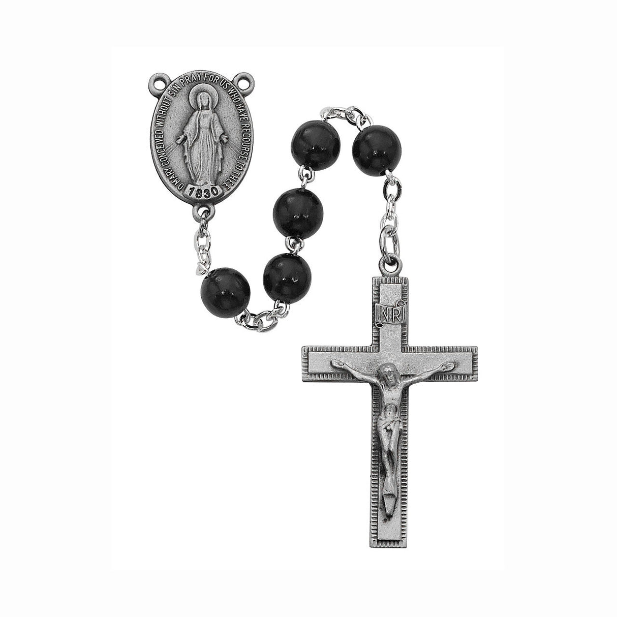 7mm Sterling SIlver Black Wood Rosary for Men