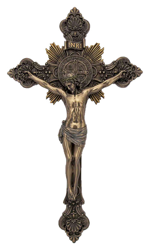 Saint Benedict 14 inch Crucifix in Cold-cast Bronze