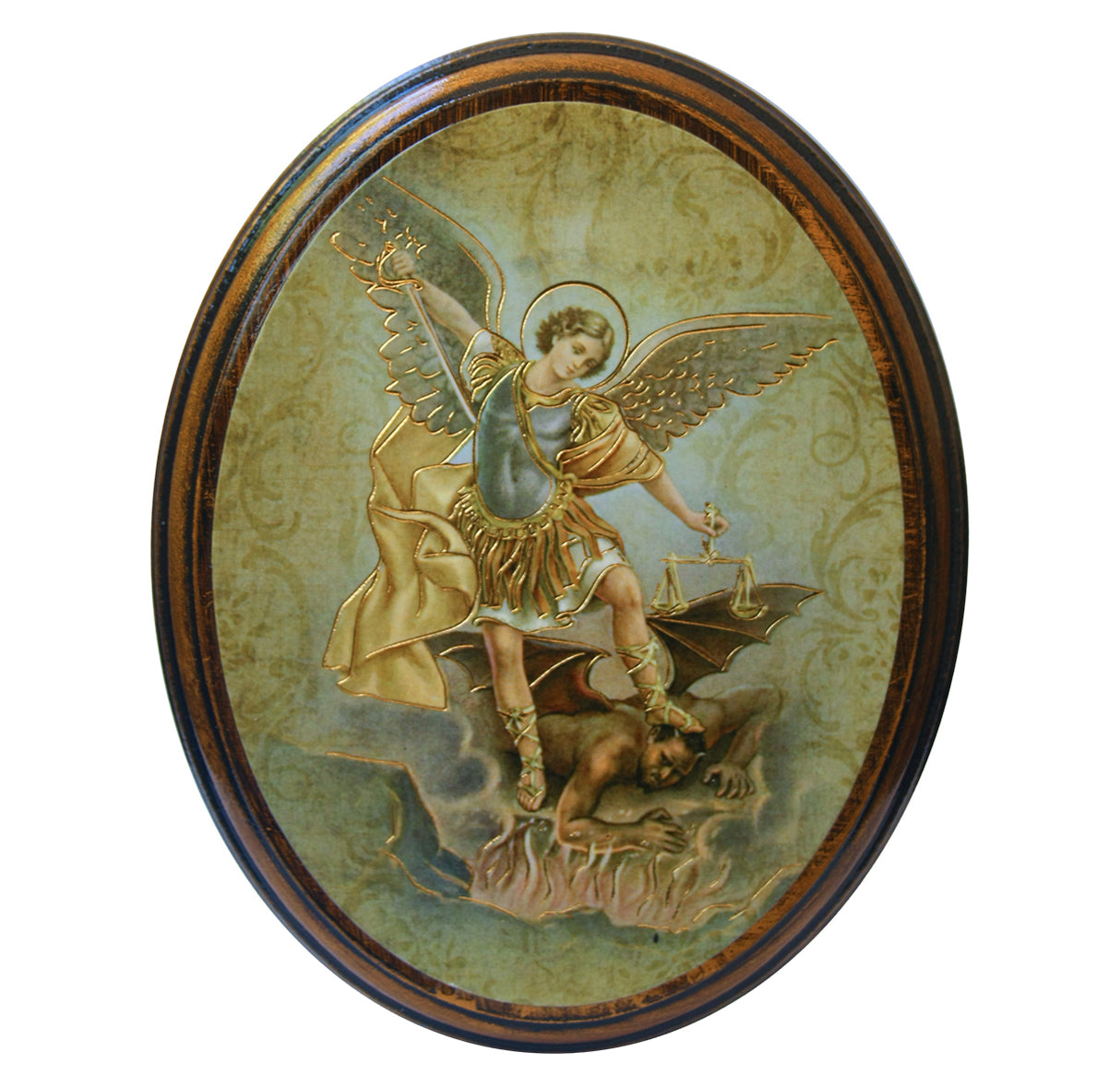 St Michael Oval Wooden Plaque 2551-330