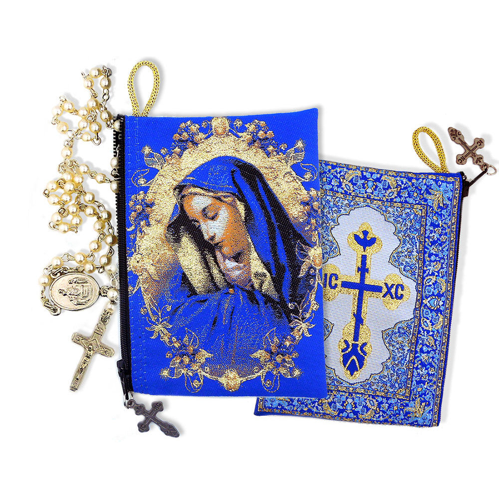 Virgin Mary of Sorrows Tapestry Rosary Pouch