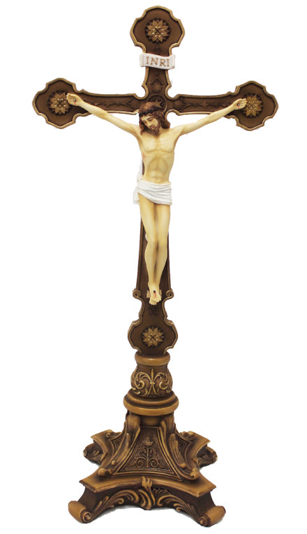 13 inch Full Color Standing Ornate Crucifix