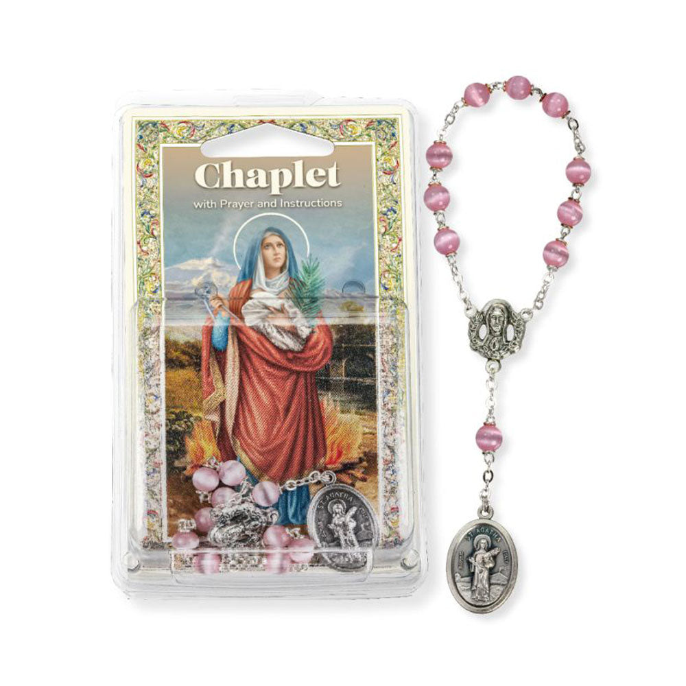 St. Agatha Glass Bead Chaplet and Holy Card