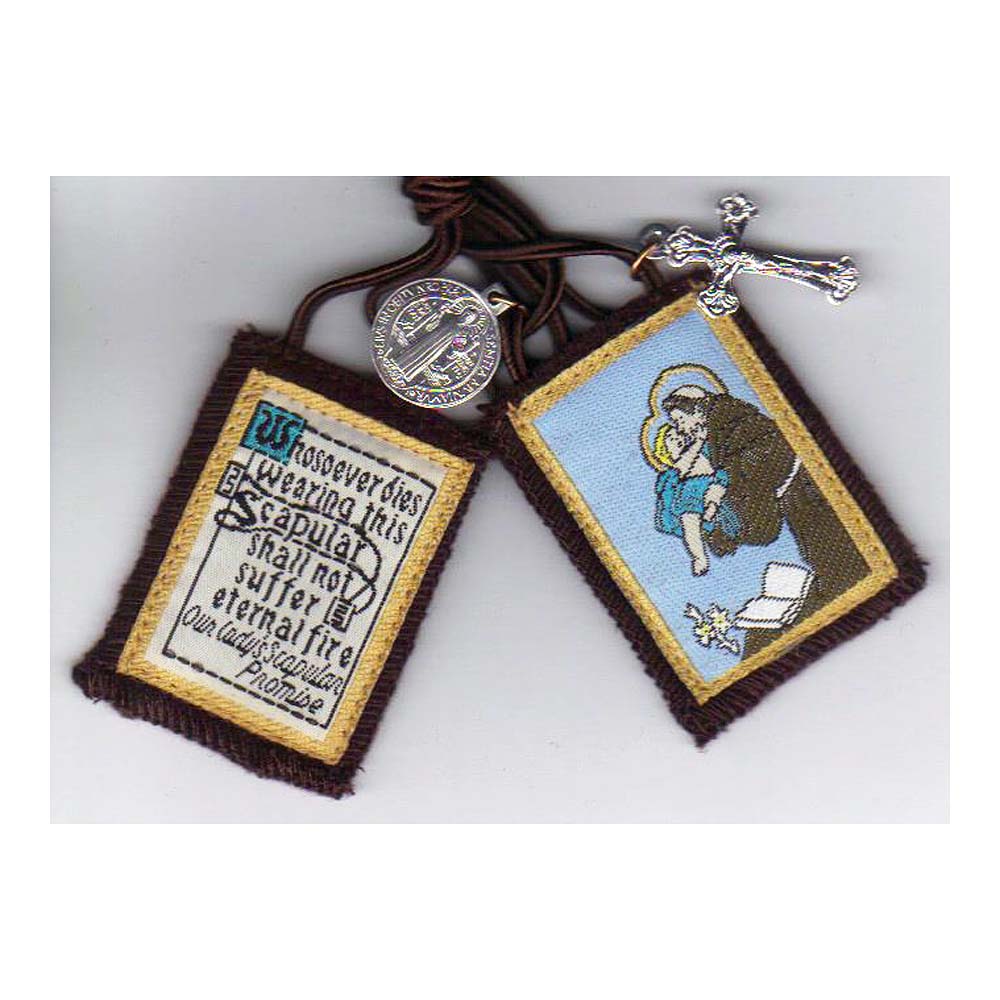 St. Anthony of Padua Brown Scapular - includes St, Benedict Jubilee Medal & Cruc