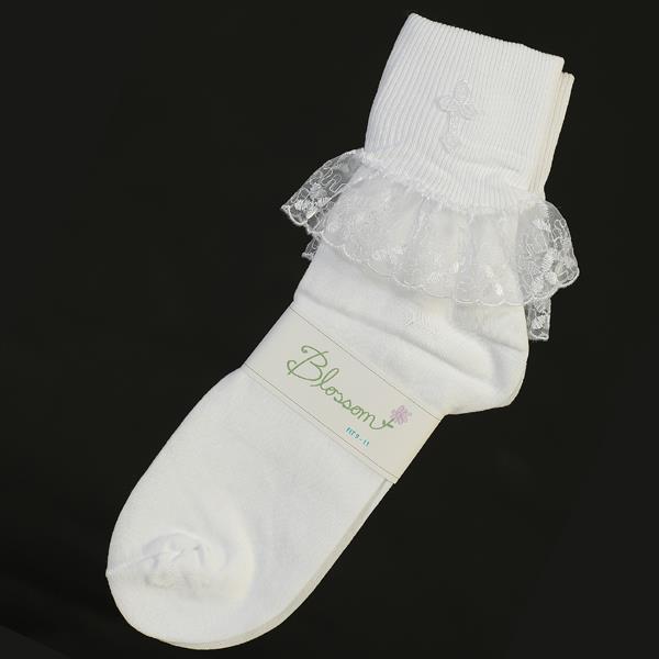 White Anklet Socks with Embroidered Cross