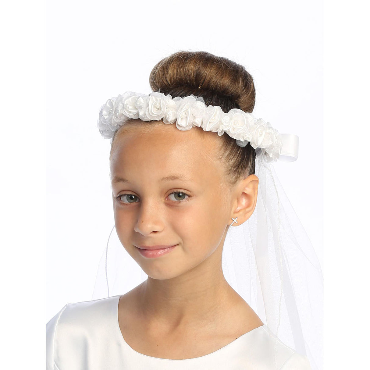 Genevieve Satin Rose and Ribbon Communion Veil