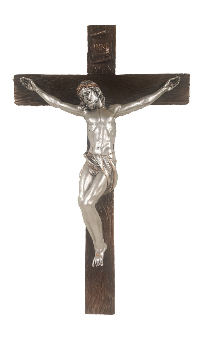 16" Cold Cast Bronze Crucifix with Pewter Style Corpus