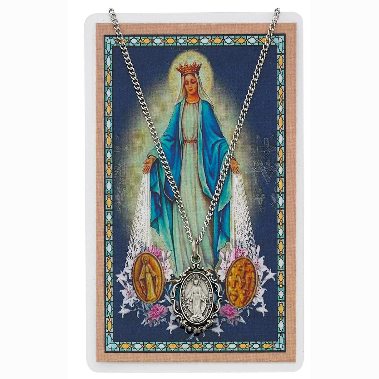 Miraculous Medal Pendant and Holy Card Set