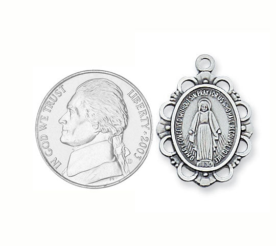 Scalloped Edge Miraculous Medal in Sterling Silver - no. L572