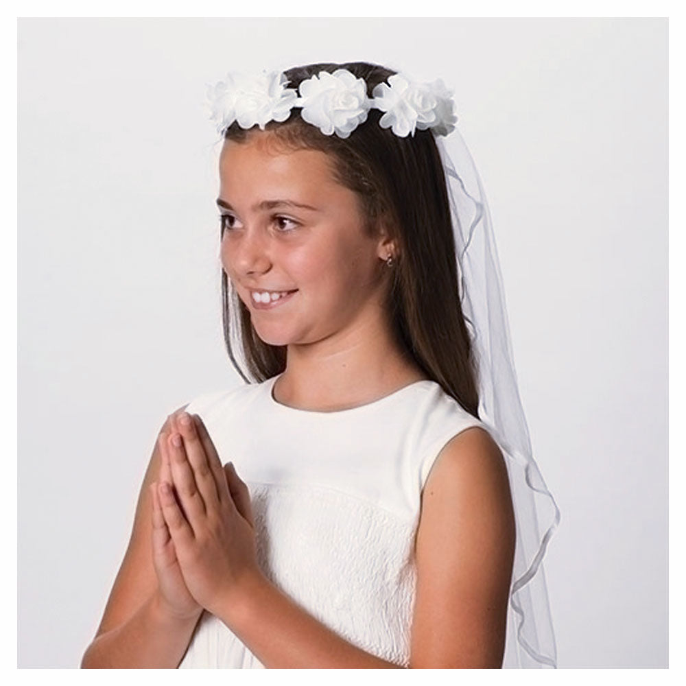 Emily Crown Style Communion Veil with Flowers