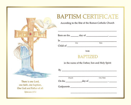 Baptism Certificates with Gold Border - 50ct. per Box