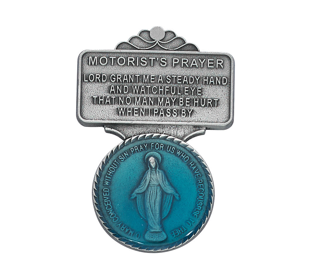 Blue Enameled Miraculous Motorist Prayer Visor Clip VC-866