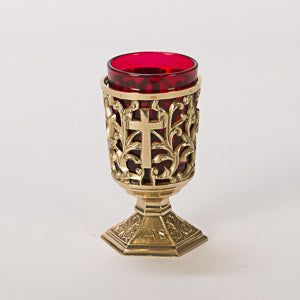 Brass IHS Votive Candle Stand with Glass H-284