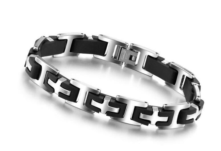 Black & Stainless Steel Men's Cross Bracelet