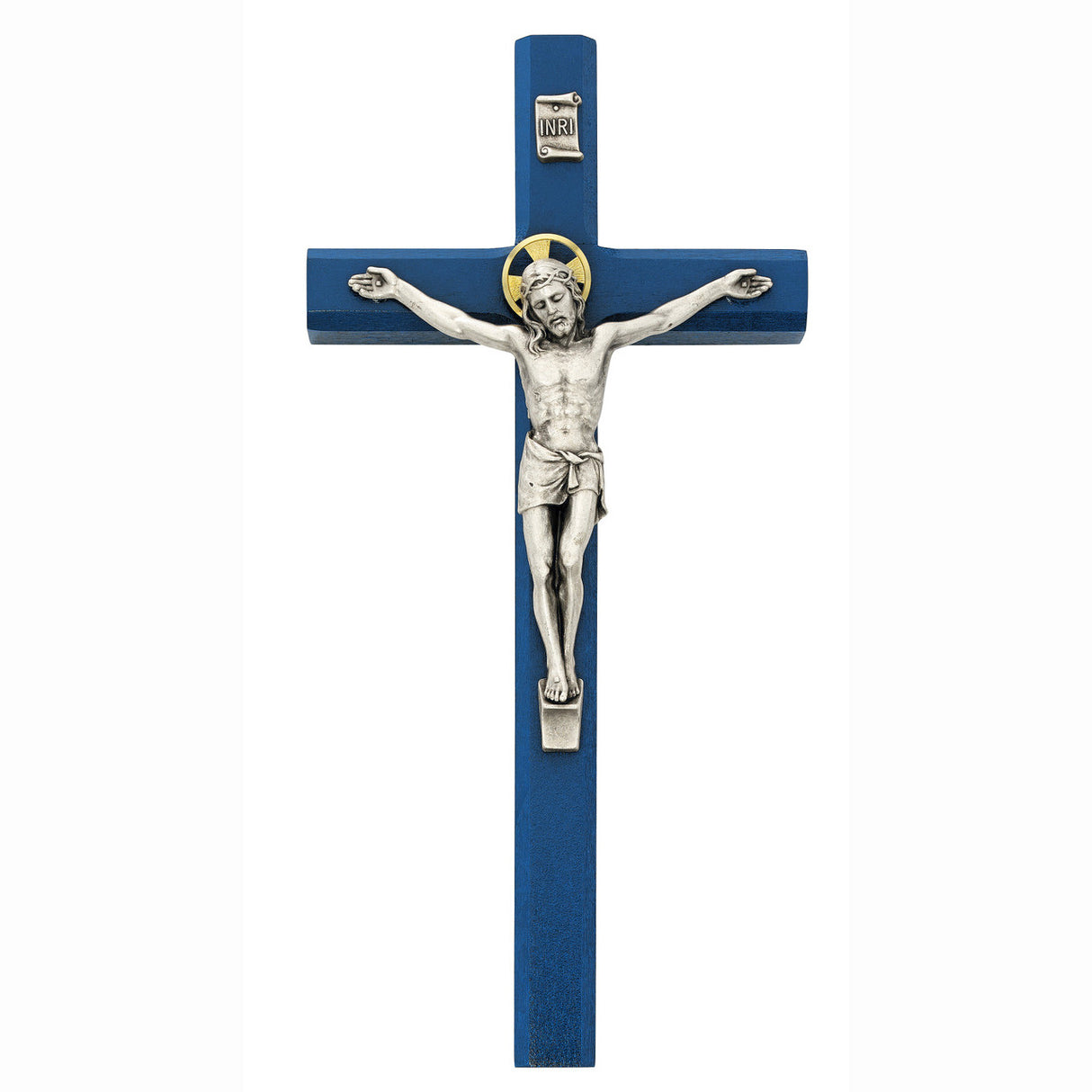 10 inch Blue Crucifix Silver Finish Corpus