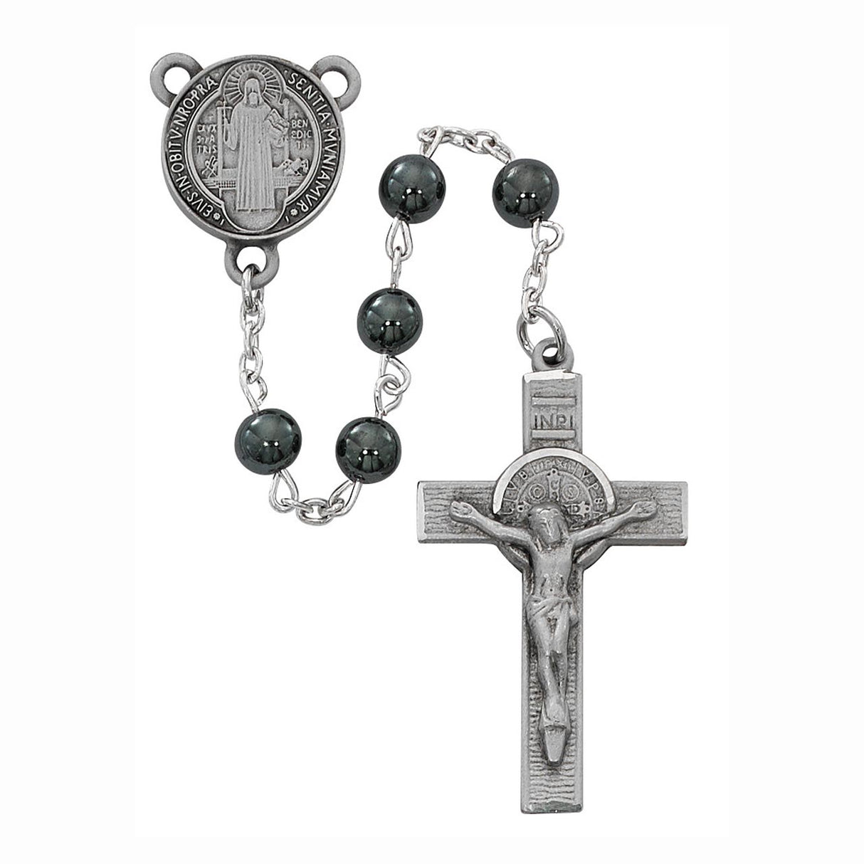 Saint Benedict Hematite Rosary Beads - no. R700DF