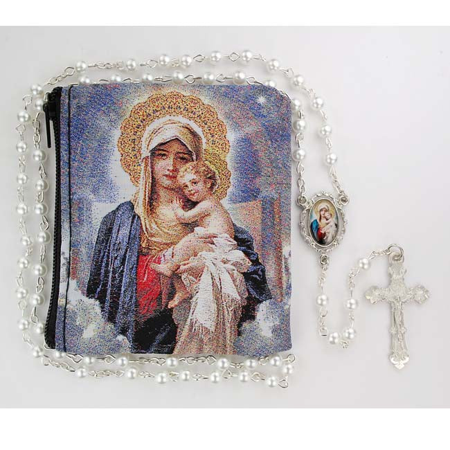 Mother & Child Pearl Rosary with Matching Case R688RP