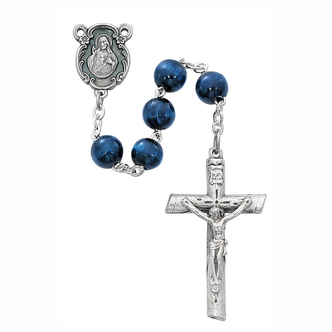 Men's Blue Wood Rosary Beads P282C
