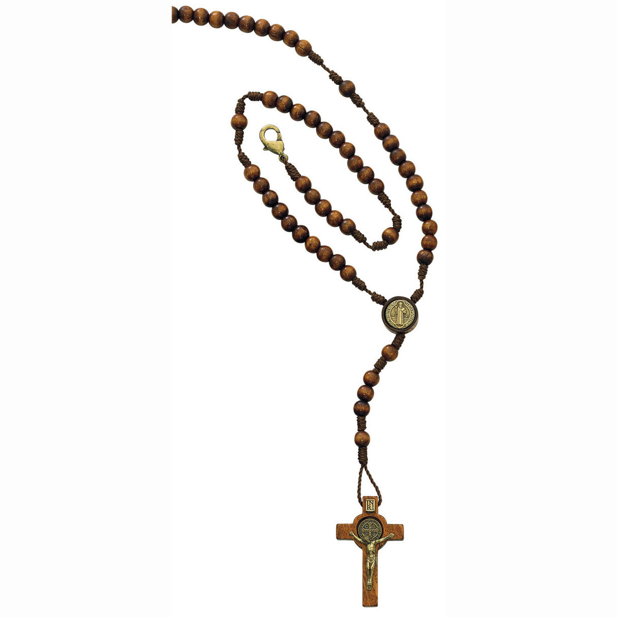 Saint Benedict Wood Corded Rosary - no. P187R