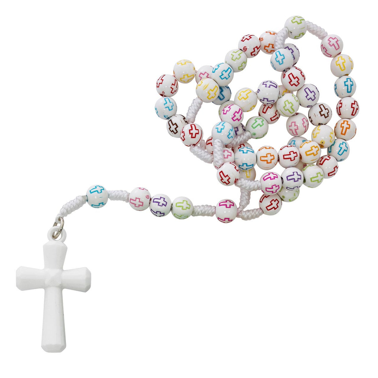 Kids Multi Color Cross Wood Cord Rosary no. P355R