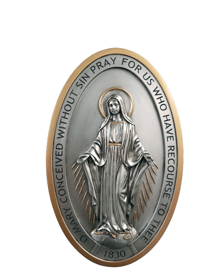 Pewter Finish Wall Miraculous Medal - 5x8 inches