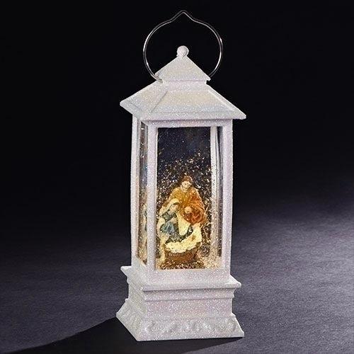 11 inch LED Swirl Holy Family White Lantern