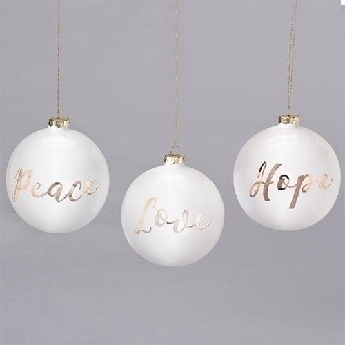 Assorted White Glass Word Ornaments