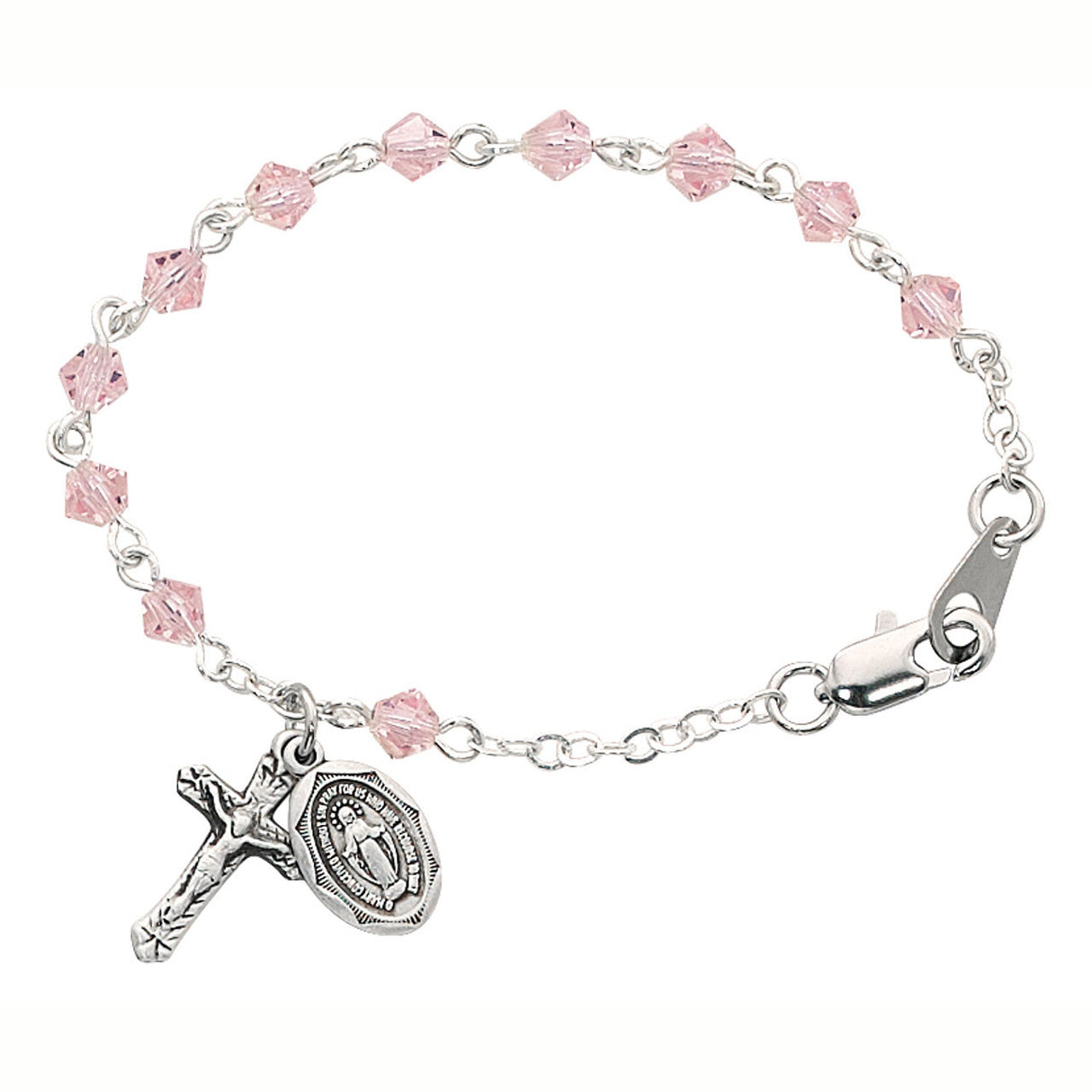 Sterling Silver & Pink Crystal Rosary Bracelet for Baby BR121