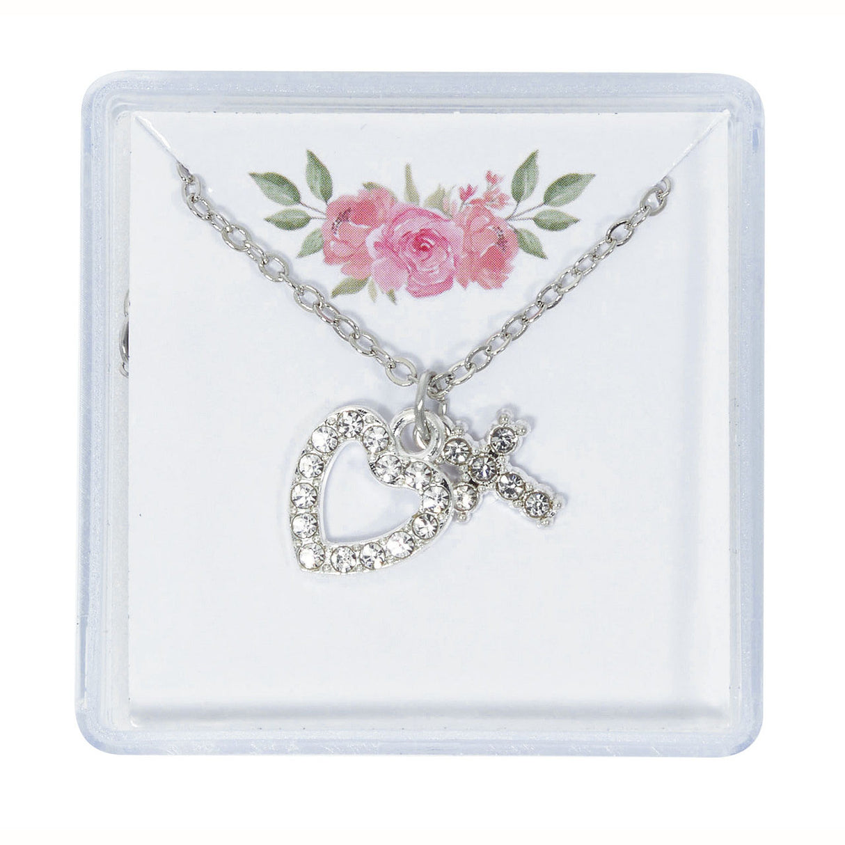 Crystal Heart and Cross on 16 inch Necklace NK222P