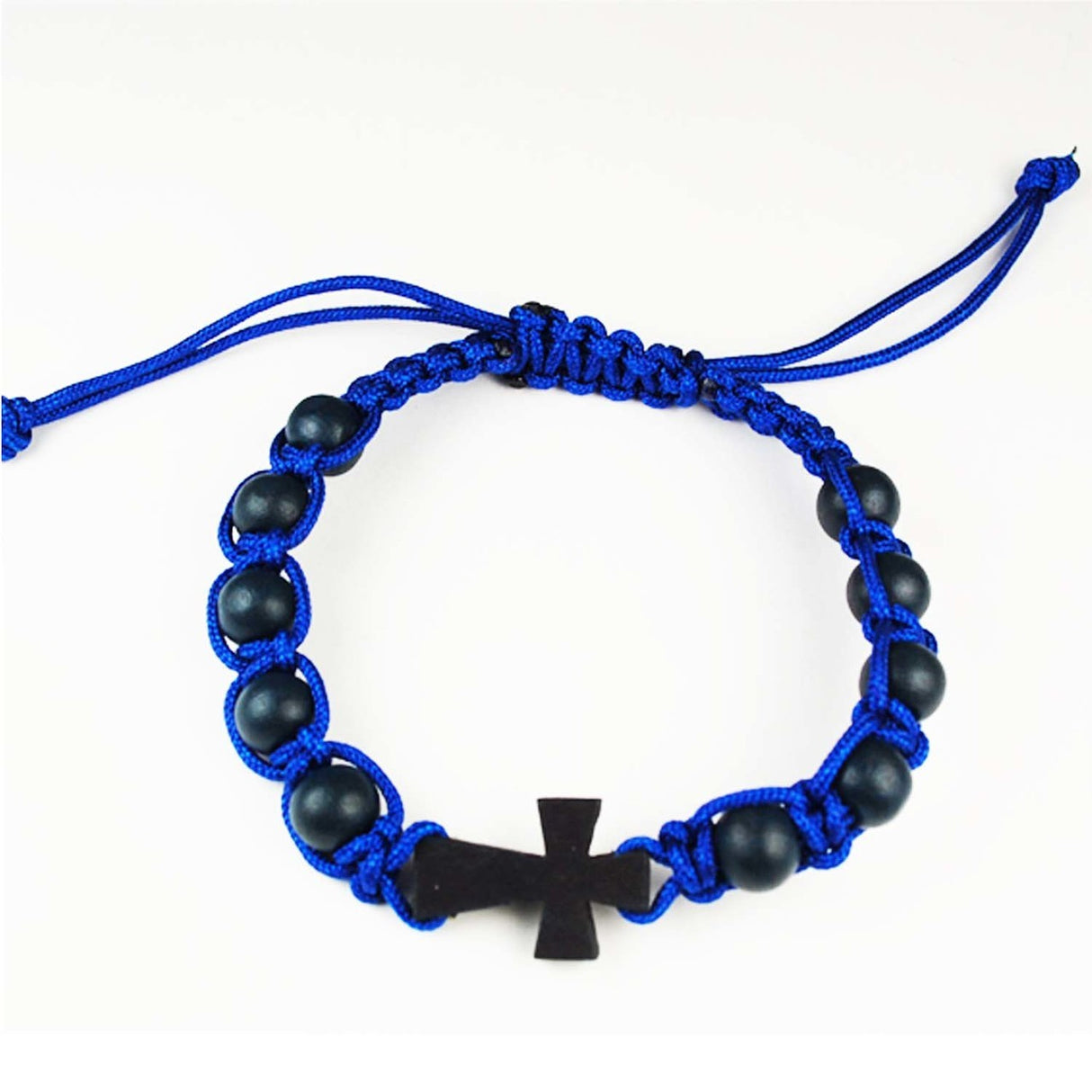 Black and Blue Wooden Cross Bracelet