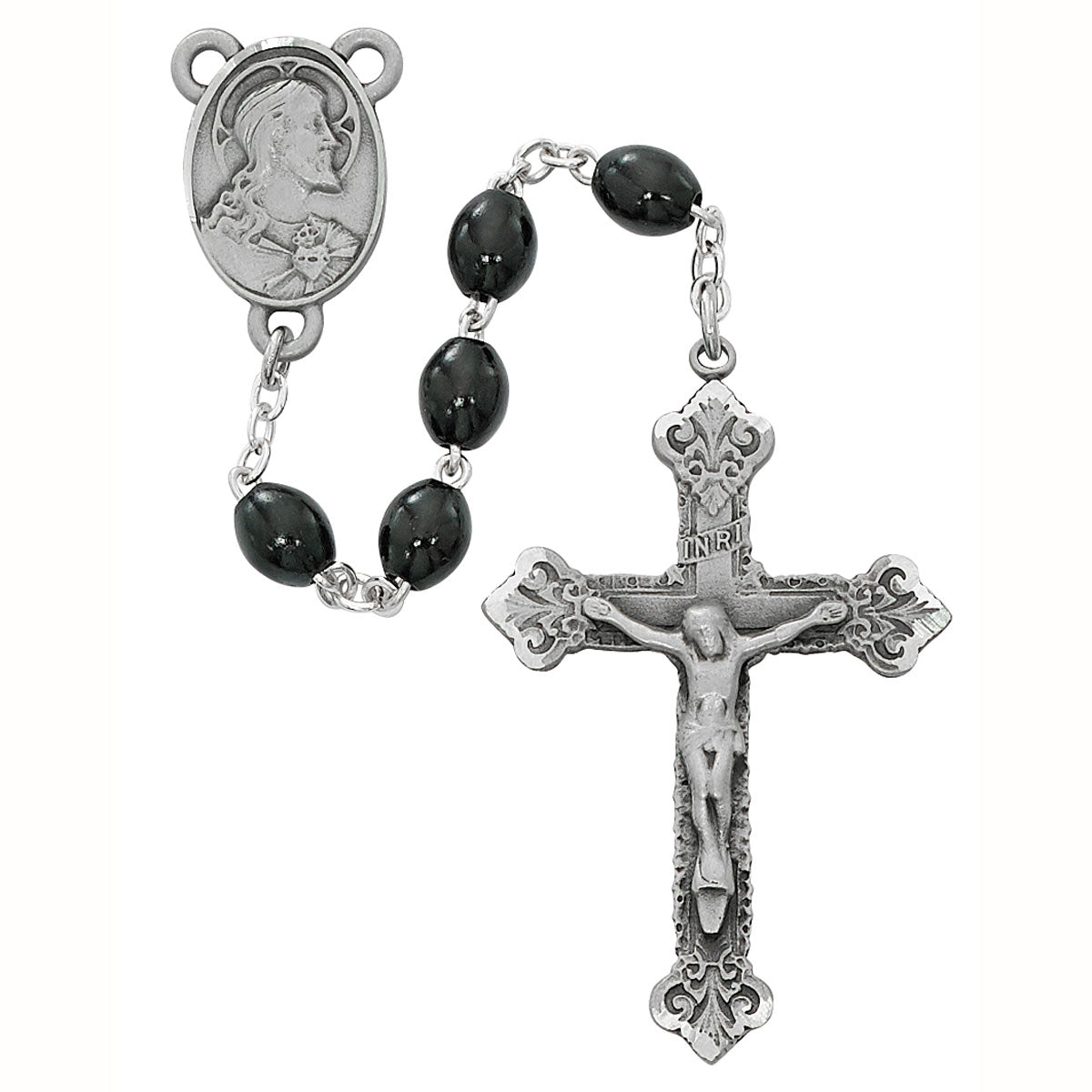 Deluxe Black Wood Pewter Rosary R713DF